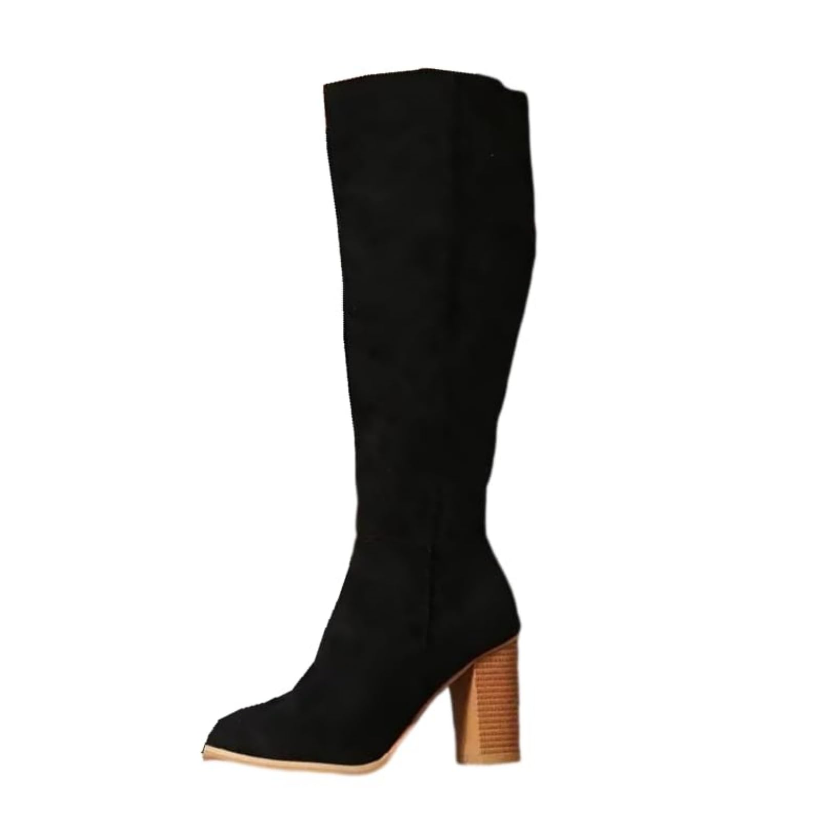 Suede Knee-High Boots for Women 2025 Chunky Block High Heel Slouch Shoes Casual Pointed Toe Side Zipper Fashion