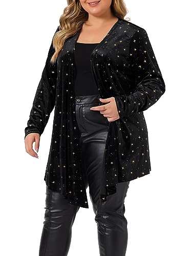 Agnes Orinda Women's Plus Size Cardigans Open Front Draped Shiny Party Velvet Cardigan2