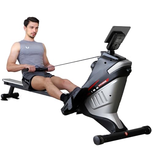 ISE Vogatore Pieghevole per Casa, Vogatore Magnetico&Vogatori 8 Livelli di Resistenza, Professionale Guida di Scorrimento in Alluminio/Salvaspazio, Vogator per Casa Fitness Allenamento