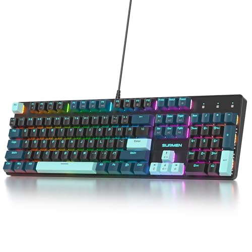 Image of surmen Full Size Creamy Keyboard with Number Pad, 104 Keys RGB Wired Mechanical Gaming Keyboard Backlit with PBT Keycaps Linear Red Switch for Laptop Desktop PC Gamers(104 Monster B)