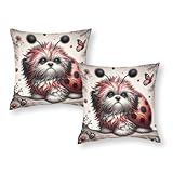 Funda de Almohada con diseño de Mariquita y Cachorro, tamaño King, Calidad hotelera, para sofá o Sala de Estar, 45 x 45 cm.