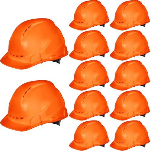 Xuhal 12 Pieces 4 Point Suspension Hard Hat Bulk Safety Helmets with Vents and Cotton Brow Pad ABS Construction Hardhats for Safety Adjustable Ratchet Hard Hats for Work Head Protection (Orange)