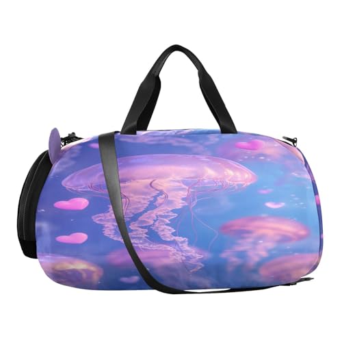 Jellyfish Bubble Marine Pink Kids Travel Duffel Bag for Boys Girls Overnight Weekend Tote Bag with Shoes Compartment for Gym Sports Dance2