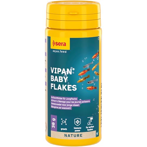 sera Vipan Baby Flakes 50 ml (30 g) | Fischfutter, Aufzuchtfutter für oberflächenfressende Jungfische | schwimmende Mikroflocken ohne Farb- & Konservierungsstoffe | fördert Wachstum & Abwehrkräfte