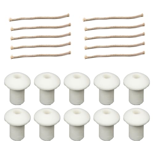 Cotton Cord Wicks and Ceramics Holders for Alcohols/Oil Lamp Long Lastings Flame 10pcs Set for Laboratory and Craft Use