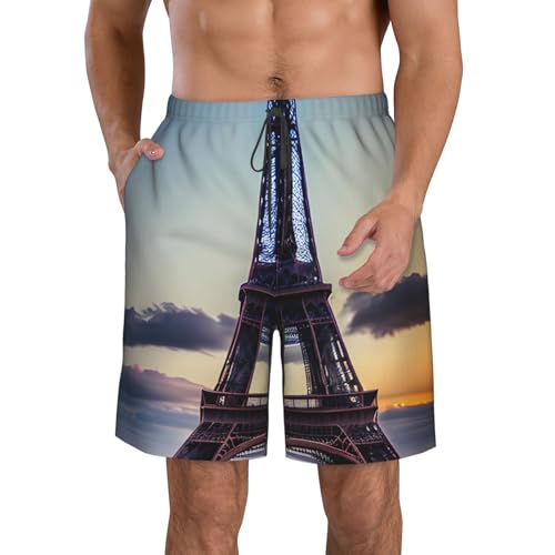 Eiffel Tower Print Stylish Beach Shorts Swim Trunks Lightweight Breathable Summer Outdoor Activities