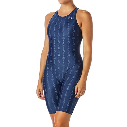 TYR Women's Solid Fusion 2 Open Back Swimsuit - U12 Compliant, Navy, 24