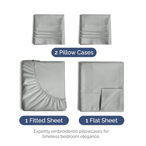 Image of Cal King Size 4 Piece Sheet Set - Soft & Cooling Sheets - Light Slate Grey | Fits 8 Inch to 16 inch Mattress, Wrinkle Free & Fade Resistant with Deep Pockets, Breathable, Comfy Hotel Luxury Bedding
