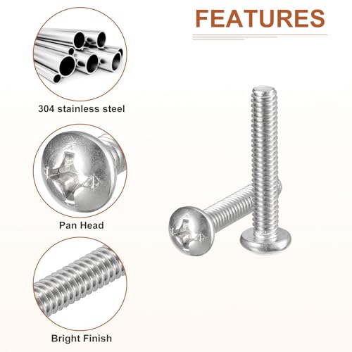 DTGN #12-24x1-1/4" Pan Head Machine Screws, 50Pcs 304 Stainless Steel, Phillips Drive, UNC Full Thread, Bright Finish, Screws Bolts Kit - Image 4