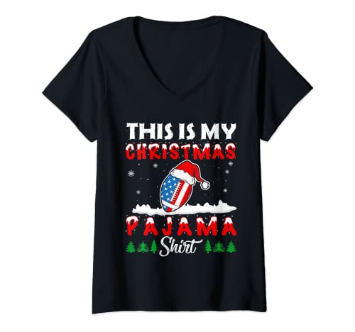Mujer This Is My Christmas Pajama American Football Usa Flag Xmas Camiseta Cuello V