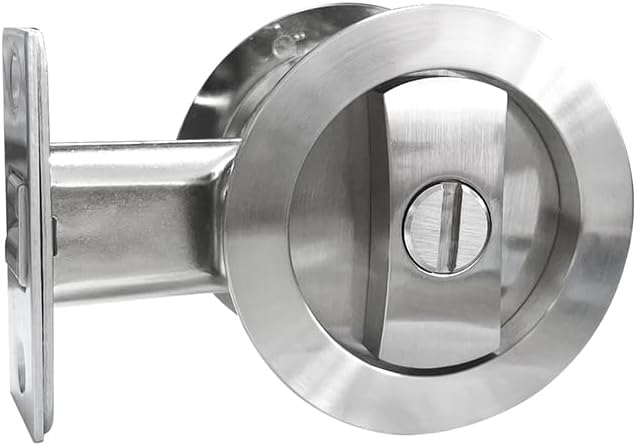 LWZH Brushed Silver Privacy Round Pocket Door Lock,Invisible Recessed Handle Latch,Pocket Door Hardware Lock for 1 3/8” to 2 31/32” Thickness Door