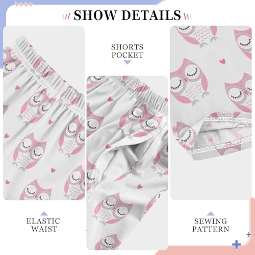 Pink Owl Love Heart Boys Long Pants Soft Trousers Elastic Waist Kids Lounge Bottoms with Pockets S-XL4