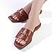 NIZOWI Women's Dressy Flat Sandals for Women Square Open Toe Slip on Comfortable Leather Summer Sandals Slide Fashion Summer Flat for Women 2025 Brown