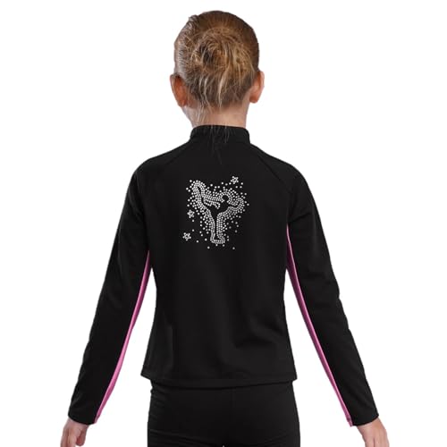 Kids Girls Figure Ice Skating Outfits Long Sleeve Fleece Jacket Crop Top and Skating Pants Set Tracksuit4