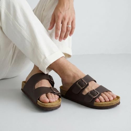 Image of CUSHIONAIRE Lane Cork Footbed Mens Sandals, Adjustable Buckle Comfort Slides for Men, Genuine Leather Insole Summer Sandals Men Footwear