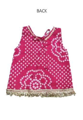 Image of The Root And Craft Kids Birthday Photoshoot Outfit Dress Girls Bandhani printed Top With Dhoti pant & Hairband Born Baby Photography Photoshoot Props(0to 18 Month)
