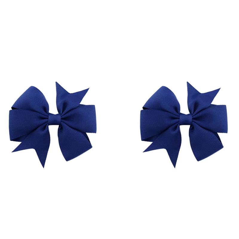 3 Inches Boutique Grosgrain Ribbon Pinwheel Hair Bows for Baby Girls, Toddler Bows Hair Clip Birthday Gifts In Pair (blue)