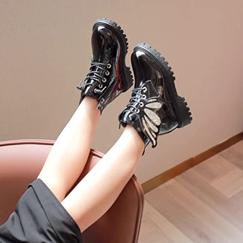 Little Girls Fashion Lace Up Leather Ankle Boots with Butterfly Wings Side Zipper Outdoor Warm Short Snow Waterproof Boots for Girls Mid Calf Bootie2