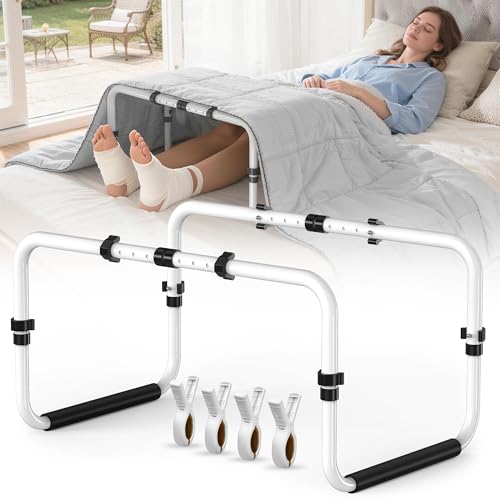 Blanket Lifter for Feet Height Adjustable Bed Cradle for Foot of Bed-Foot Tent Blanket Support Holder for Foot Knee Toes Leg Ankle Post Surgery Recovery Non-Slip Aluminum Alloy with 4 Clips (26-32)