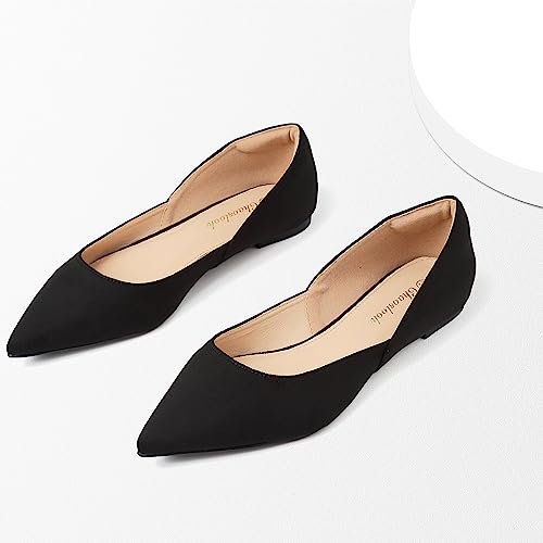 Image of Womens Pointed Toe Black Ballet Flats Comfortable Casual Dress Flats for Women Elegant Memory Foam Flats Shoes with Party Wedding