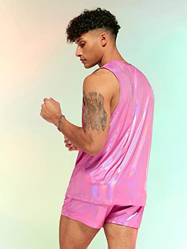 Verdusa Men's 2 Piece Metallic Outfit Sleeveless Tank Top and Short Tracksuit Sets2