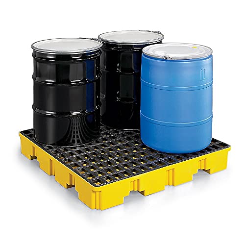 Image of Eagle 4 Drum Spill Containment Pallet with Forklift Pockets, 51.5 inchx51.5 inchx8 inch, 66 Gallon Sump, 8,000 lbs. Load Capacity Secondary Containment Pallet, Made in USA, Yellow, 1645ND