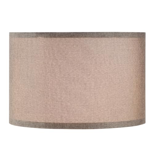 Image of Aspen Creative 38303-2, K /D Hardback Drum Contemporary Collapsible Spider Shade, 12 inch Top x 12 inch Bottom x 8 inch Height, Iron Linen Fabric With Black Trim, Set of 2