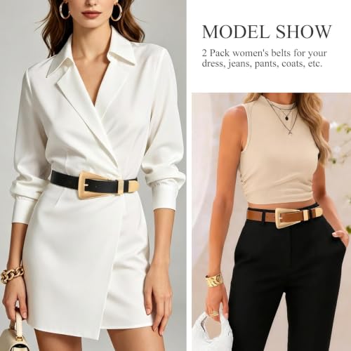 Image of WHIPPY 2 Pack Women Leather Belts Ladies Fashion Casual Waist Belt