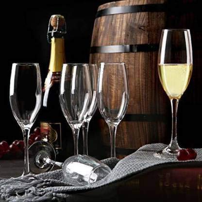 Image of Champagne Flutes Wine Glasses 200ml, Set of 6 Long Wine, Burgundy Clear Glasses with Stem for Wedding Anniversary, Birthday, Gift (RKT-06, Set of 6)