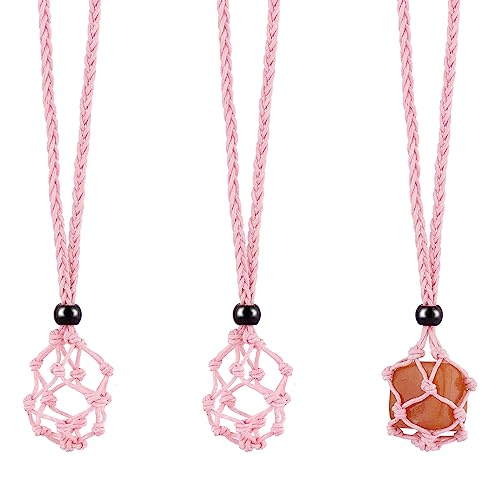 WEWAYSMILE 2pcs Cordones de Collar de Piedra Soporte de Piedra vacío Soporte de Collar vacío Cuerda de Collar, Jaula de cordón Ajustable Cordón de Collar de Red de Pesca, 76 cm de Largo, Rosa