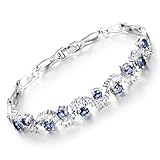 Crystalline Azuria Donna 18ct Placcato Oro Bianco Bracciale Tennis con Zaffiro simulato Blu Cristalli di Zirconi 19 cm