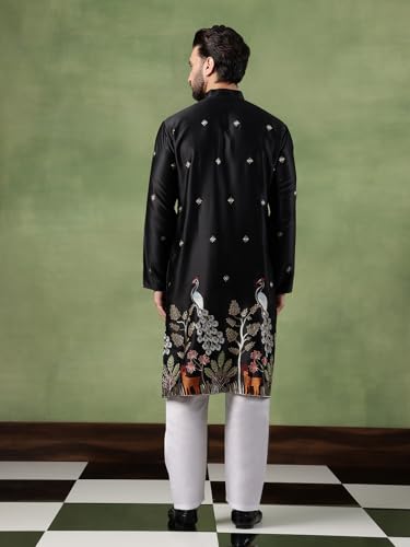 Image of SOJANYA (Since 1958 Men's Cotton Silk Flora & Fauna Embroidered Long Kurta