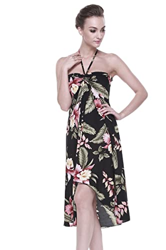Image of Women's Hawaiian Luau Halter Dress in Signature Prints | Sleeveless halter dress, high-low hem; Hawaiian floral print; soft rayon, machine washable; luau, beach, cruise, party