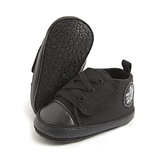 RVROVIC Baby Boys Girls Shoes Canvas Toddler Sneakers Anti-Slip Infant First Walkers 0-18 Months(6-12 Months Infant,2-PureBlack)
