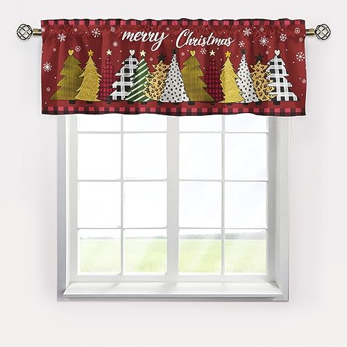 Merry Christmas Valances for Window,Window Valance Short Curtains,Blackout Valance Curtains,Rod Pocket Valance Window,Farmhouse Christmas Window Curtains for Kitchen Living Room Bedroom Bathroom
