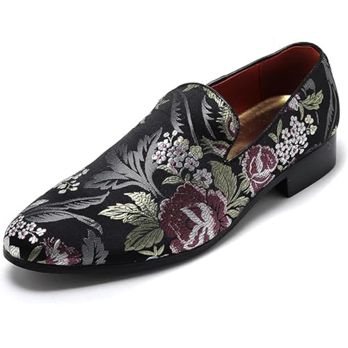 Men's Premium Embroidered Loafers Slip-On Suede Smoking Party Dance Shoes