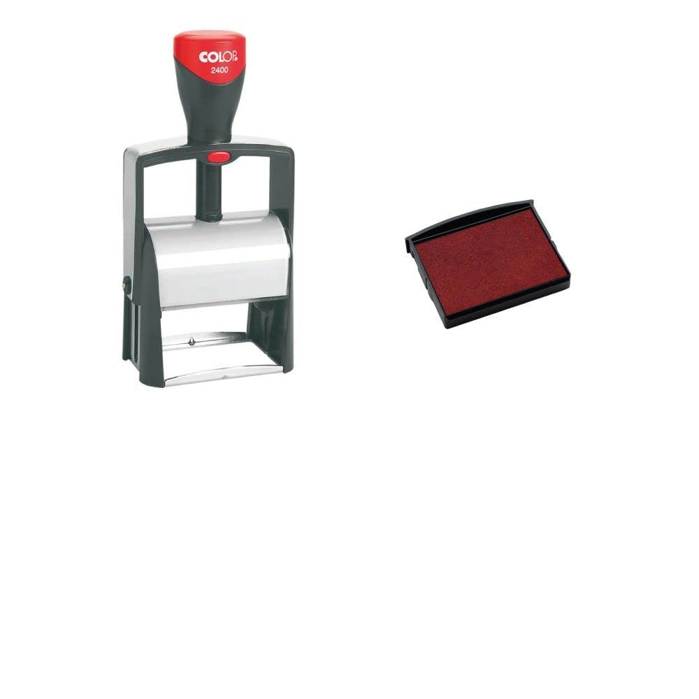Sello de tinta personalizada de 6 líneas COLOP Classic Line 2400 (58 x 27 mm) para dirección y razón social, color rojo