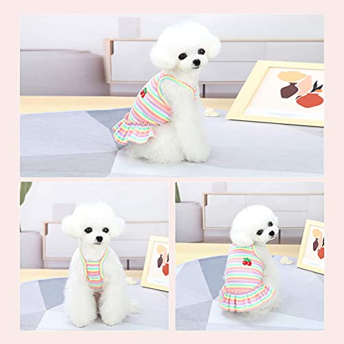 Petpubgnzs Cute Dog Dress For Small Dogs Girl Birthday Puppy Clothes Spring Summer Dog Outfits Rainbow Colorful Striped Cherry Princess Pet Tutu Skirt Doggie Cat Chihuahua Yorkies Dresses #TOP1