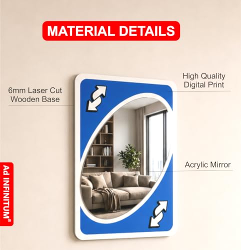 Image of AD INFINITUM Multilayer Wooden Wall Art With Mirror Hanging Decor for Contemporary Home, Bedroom, Living Room, Office etc., (UNO Reverse Blue)