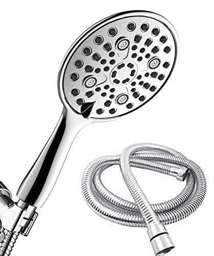 Image of Aquieen 6 inch Round 6 Function Water saving Mist & Rain Shower Head (Hand Shower with Tube & Hook)