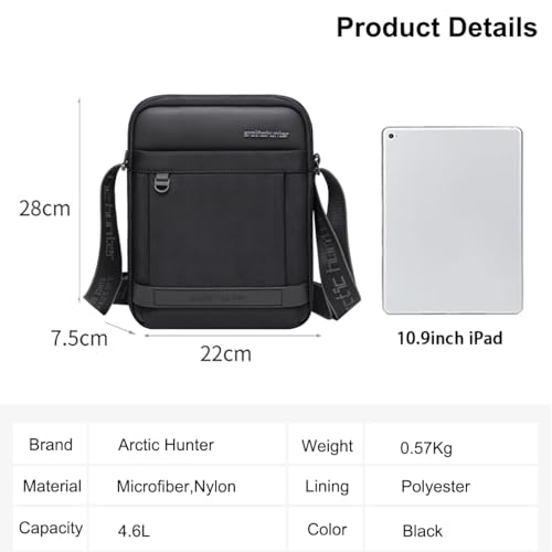 Image of Arctic Hunter Sling Bag for Men Side Bag for 10.9 inch iPad 1680D Premium Polyester Messenger Bag Water-resistant Multi-pocket One Shoulder Crossbody Bag for Travel Office Business College