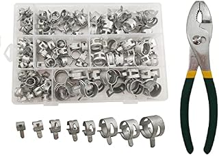 temproad 160pcs 8 Size Stainless Steel Spring Hose Clips Hose Clamp Fastener Assortment Kit Water Pipe Air Tube Silicone Vacuum Hose Fuel Line Hose Clamp & Carp Pliers (6.5-18mm)