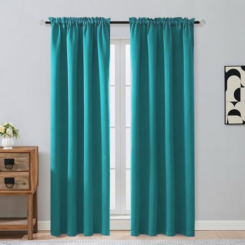 Image of Teal Blackout Curtains for Bedroom 84 Inch Length 2 Panels Set, Thermal Insulated Curtains for Living Room Nursery,Energy Saving Cortinas Blackout para Dormitorio, 2x40Wx84L