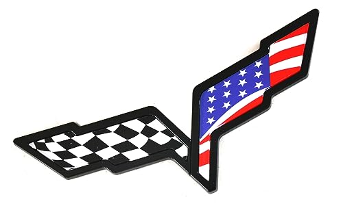 Image of 2Pcs Front Hood & Rear Fascia Crossed Flags Emblems Car Badge Replacement for 2005-2013 Corvette C6 (US Flag-Black)