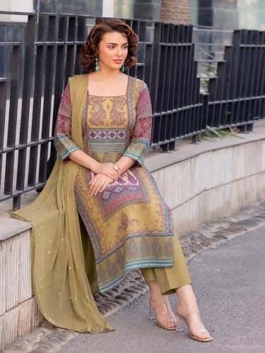 Image of ANNI Designer Women's Rayon Viscose Straight Printed Kurta with Pant and Dupatta