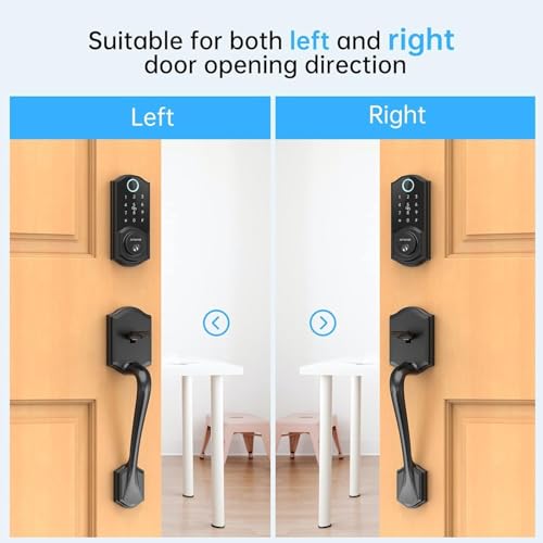 Front Door Lock and Handle Set,SMONET Keyless Entry Doo Lock with Handle,Smart Fingerprint Keypad Bluetooth Electronic Digital Deadbolt,Auto-Lock App Control,Work with Alexa,Easy to Install,Black by SMONET - Used condition - Image 8