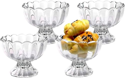 Image of Glassbunny Glass Bowl for Ice Cream Elegant Textured Dessert Bowls for Sundae, Sweets & Pudding Food-Safe & Scratch-Resistant 120ml Each Pack of 4