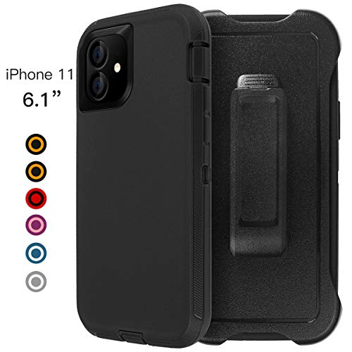 AICase Coque iphone 11,Coque de Protection Antichoc Housse pour Apple iphone 11 6.1 2019 (Noir (avec Clip de Ceinture))