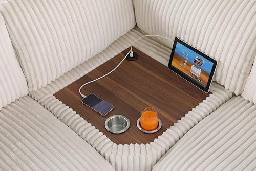 Image of Ball & Cast 116 inch Oversized Modular Sectional Sofa,Large Corduroy Upholstered Couch L-Shaped 7 Seat with Movable Ottoman & 2 Pillows,Comfty Sectionals W /Cup Holders & USB Ports,for Living Room,Beige