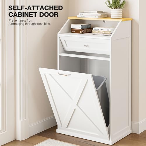 Gabinete de basura inclinable de madera blanco 13 galones miniatura 4